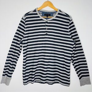 Banana Republic striped‎ long sleeve henley shirt navy gray size large